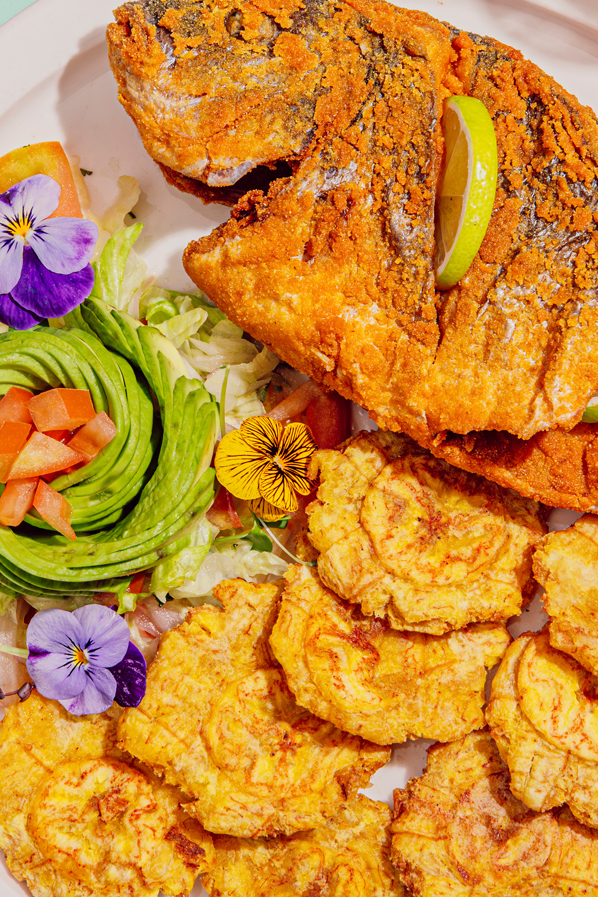 Dorada frita con patacones. Comida auténtica Ecuatoriana.